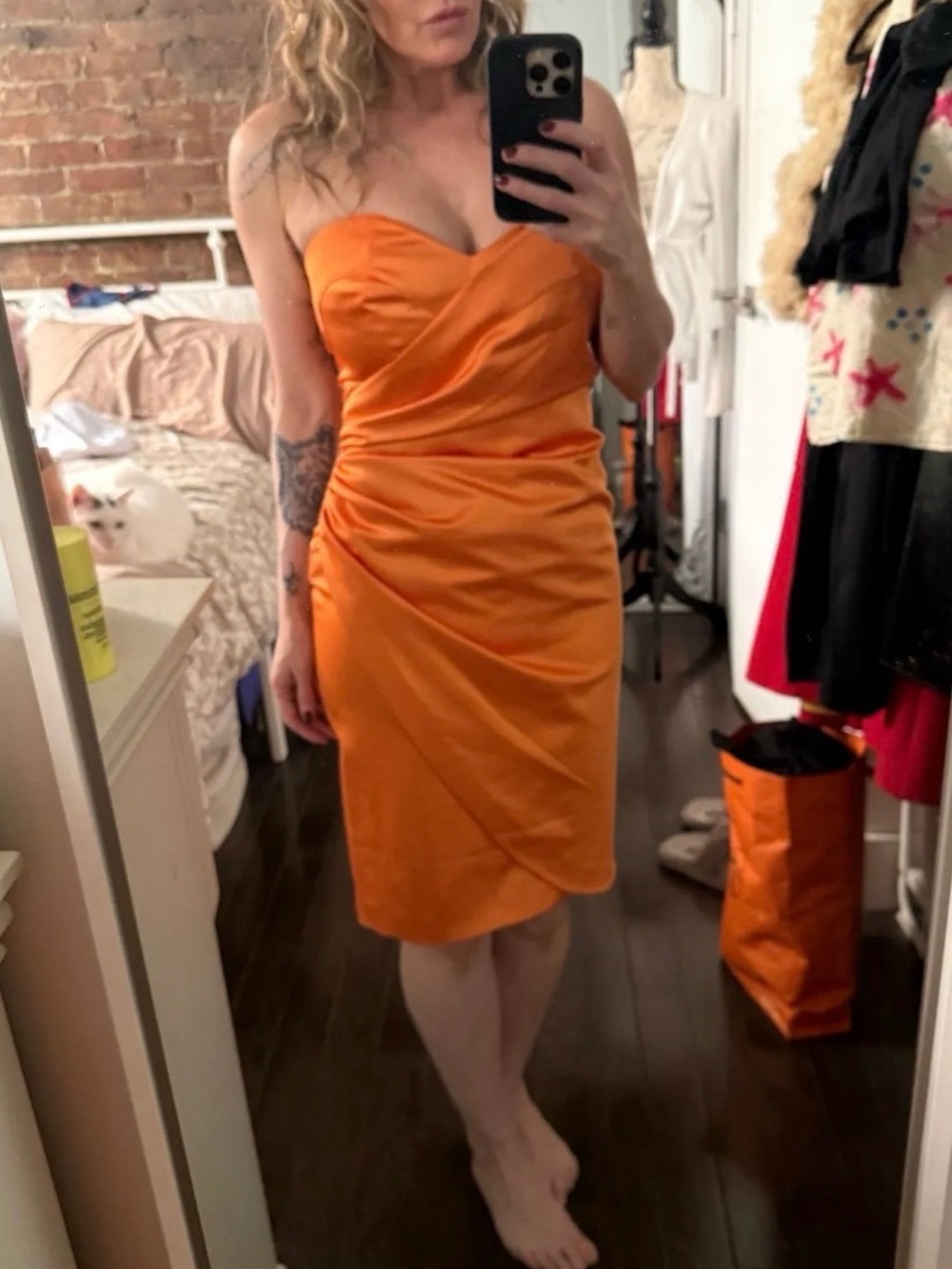 Emanuel Ungaro Vibrant Orange Draped Satin Mini Dress